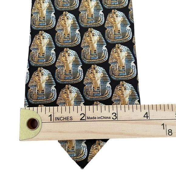 Museum Artifacts Egyptian Pharaoh King Tut Mask Men’s 100% Silk Neck Tie Black - Picture 4 of 6